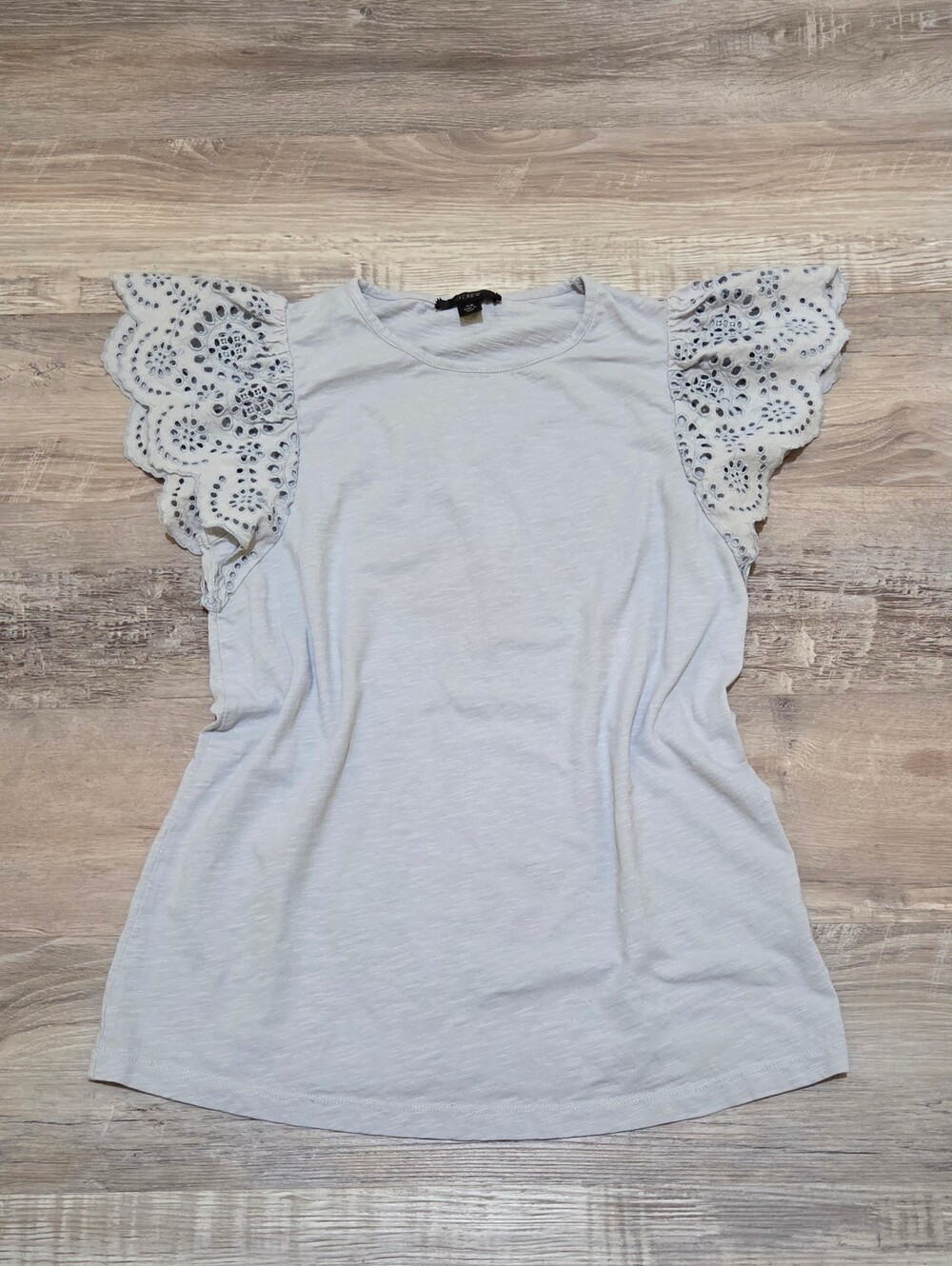 J.Crew Powder Blue Eyelet Lace Flutter Sleeves Women’s Top Size Womens XS